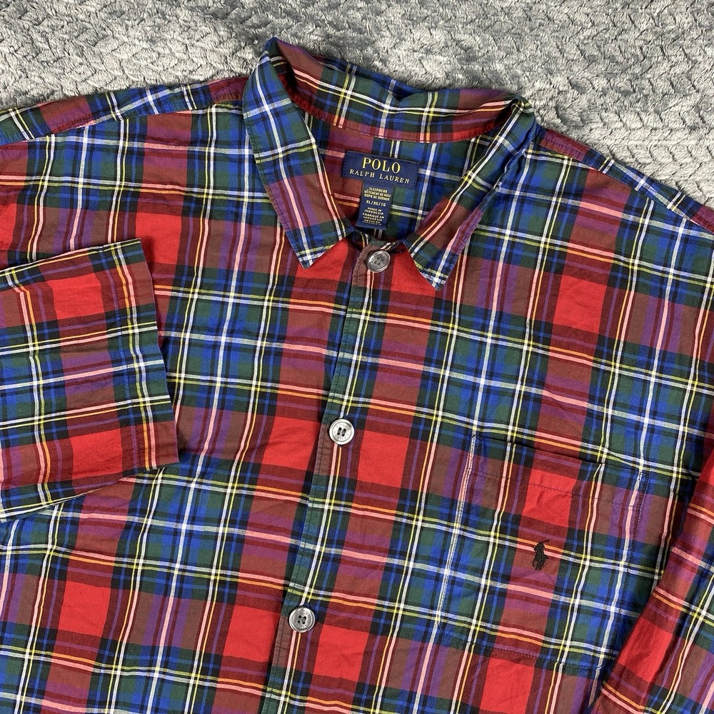 Polo Ralph Lauren Sleep Shirt Mens XL Multicolor Plaid Cotton Pajama Top Pony